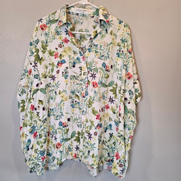 Sonnet James Tops - Sonnet James Blouse Short Sleeve Button Down Shirt Floral Womens Small